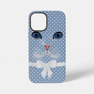 Funda Para iPhone 12 Mini cara de gato con lazo sobre puntos