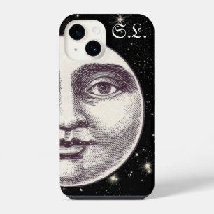 Funda Para iPhone 14 Cara de luna llena vintage en blanco y negro
