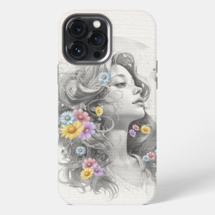 Funda Para iPhone 13 Pro Max Cara de mujer con efecto texturizado de flores