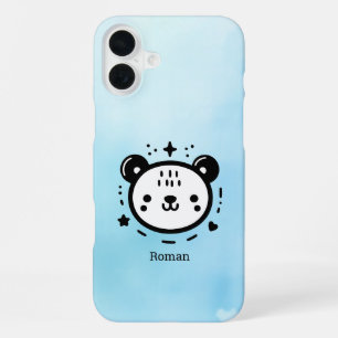 Funda Para iPhone 16 Plus Cara de oso kawaii - Arte de línea minimalista Kaw