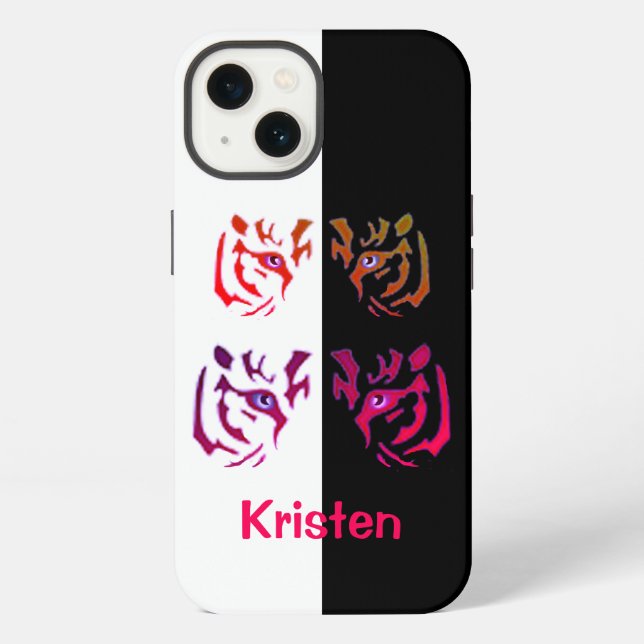 Funda Para iPhone Cara de tigre negra y blanca (Reverso )