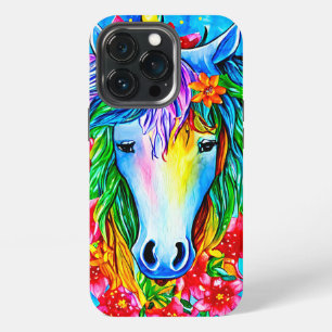 Funda Para iPhone 13 Pro Cara de unicornio abstracto flores acuarela Arte