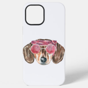 Funda Para iPhone 12 Pro Max Cara divertida de perro hippie salchicha