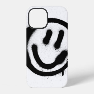 Funda Para iPhone 12 cara sonriente grafiti emoticono en negro sobre bl