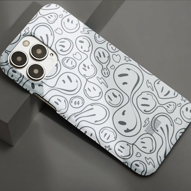 Funda Para iPhone Cara Sonriente Moderna Patrón de Sonrisa Estilo Bl (Modern Smiling Face Smile Pattern Stylish White Case-Mate iPhone Case
)
