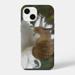 Funda Para iPhone 14 Caracol de Jardín y Clavel Blanco