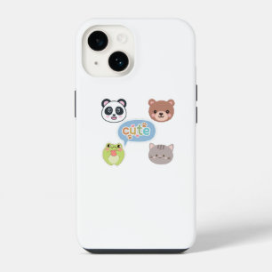 Funda Para iPhone 14 Caras de animales Kawaii lindas Diseño de dibujo