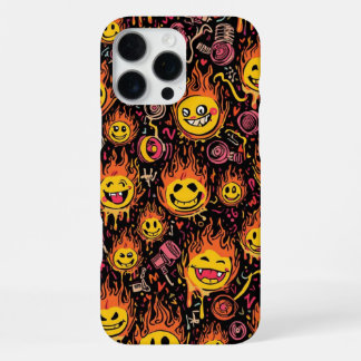 Funda Para iPhone 16 Pro Max Caras Sonrientes Divertidas Retro Fuegos Artificia