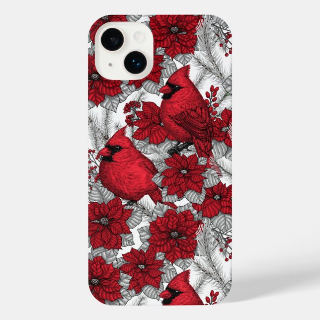Funda Para iPhone Cardenales y poinsettia en rojo y blanco (Reverso )
