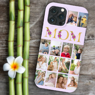 Funda Para iPhone 13 Pro Max Cartas de flores doradas para mamá Collage de foto