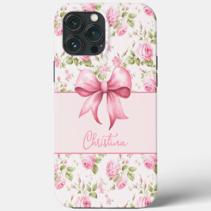 Funda Para iPhone 13 Pro Max Casa Rosa de Campo con Lazo Coqueta