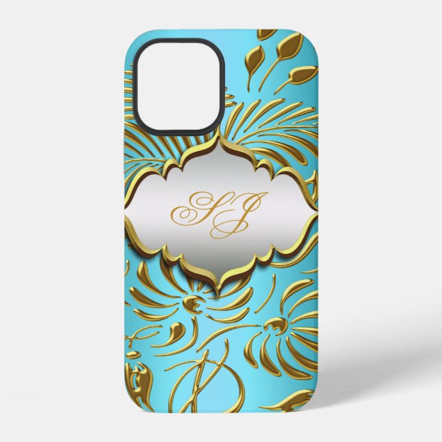 Funda Para iPhone Case-Mate Verde Teal Dorado Damask (Reverso )