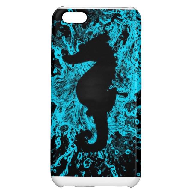 Funda Para iPhone Caso de neón del iphone 5C del seahorse, turquesa (Reverso)