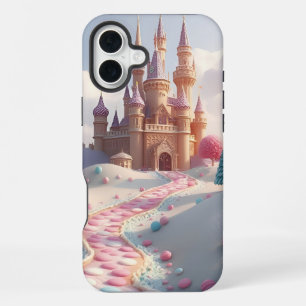 Funda Para iPhone 16 Plus Castillo de Hadas de Candyland Rosa Nevado