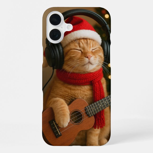 Funda Para iPhone Cat iPhone 16 Plus Case Playing Christmas Music (Reverso )