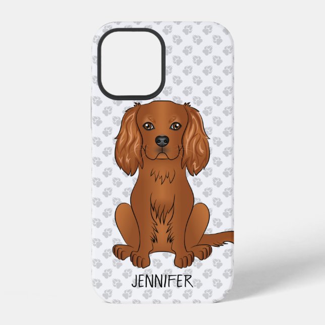 Funda Para iPhone Cavalier King Charles Spaniel rubí & Nombre (Reverso )