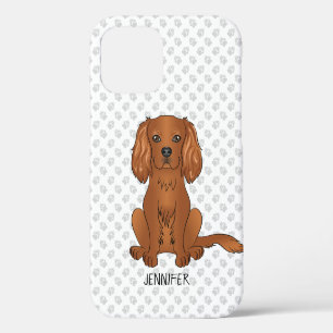 Funda Para iPhone 12 Cavalier King Charles Spaniel rubí & Nombre