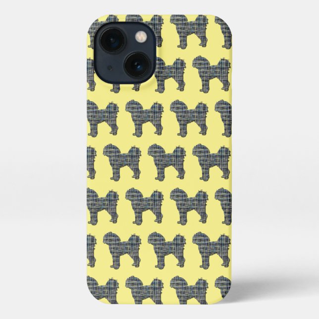 Funda Para iPhone Cavapoo Cute Perro Silhouette Grid Yellow (Reverso )