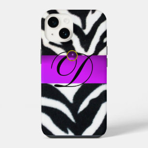 FUNDA PARA iPhone 14 CEBRA DE PELAJE NEGRO BLANCO VIOLETA PÚRPURA GEM M