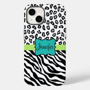 Funda Para iPhone 14 Cebra Leopardo Gato Montés Piel Negro Blanco Verde