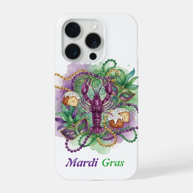 Funda Para iPhone Celebración de Acuarela de Mardi Gras  (Reverso )