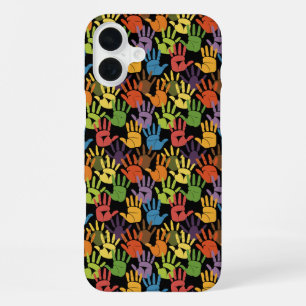 Funda Para iPhone 16 Plus Celebración de Huellas de Mano de Arcoíris