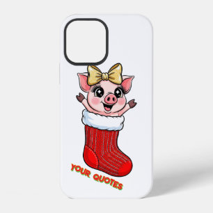 Funda Para iPhone 12 Cerdito Lindo en Media de Navidad
