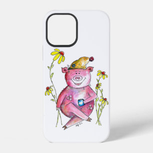 Funda Para iPhone 12 Cerdo Caprichoso y Lindo Bebiendo Café