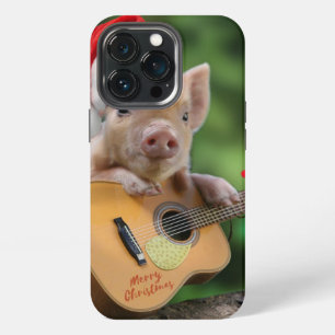 Funda Para iPhone 13 Pro cerdo de guitarra de Navidad