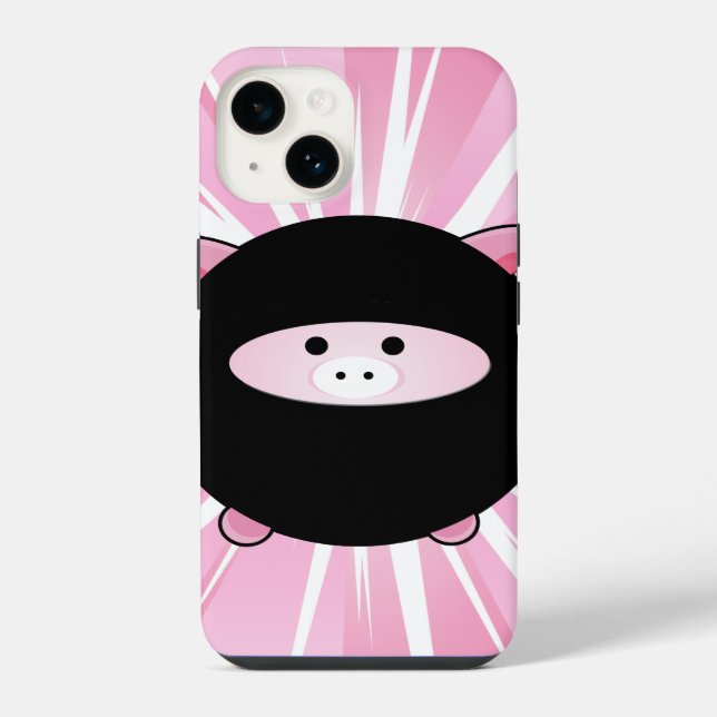 Funda Para iPhone Cerdo Ninja sobre Rosa (Reverso )