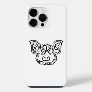 Funda Para iPhone 14 Pro Max Cerdo Tribal Blanco y Negro