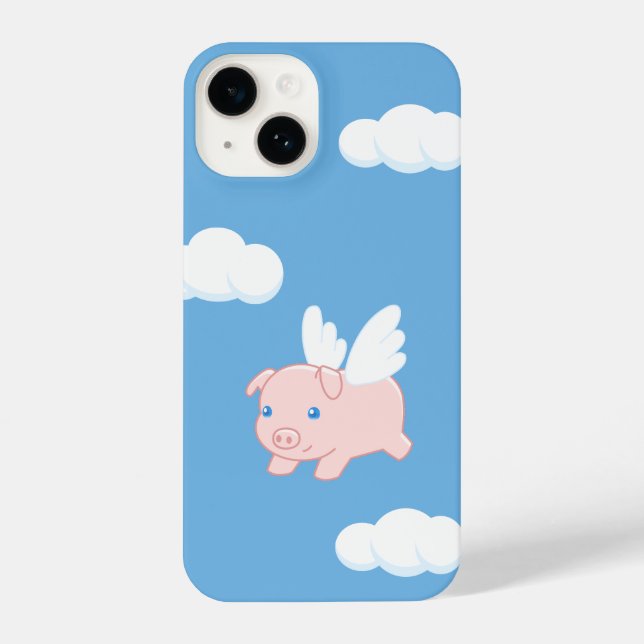 Funda Para iPhone Cerdo volador - Cerdo lindo con alas en azul (Reverso )