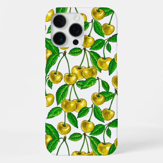 Funda Para iPhone Cerezas amarillas sobre blanco (Reverso )