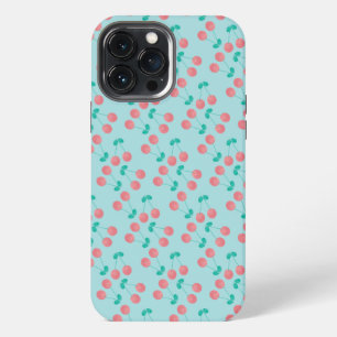 Funda Para iPhone 13 Pro Max Cerezas Pintadas a Mano Acuarela Rosa Turquesa