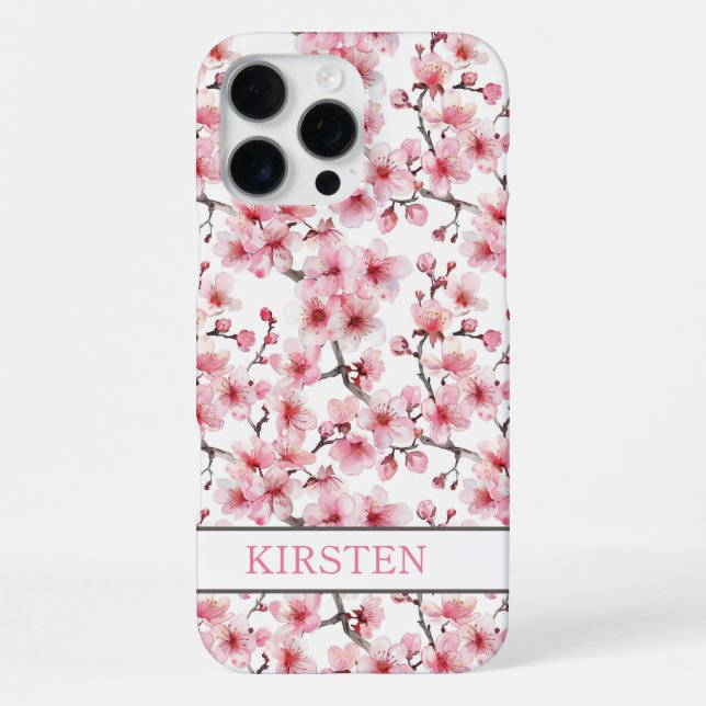 Funda Para iPhone Cerezos Flor de Cerezo Patrón Monogramado (Reverso )