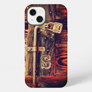 Cerradura de latón antiguo con grano de madera rús
