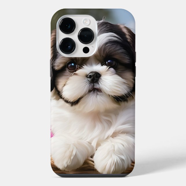 Funda Para iPhone Cesta de flores cachorro pequeño Shih Tzu (Reverso )