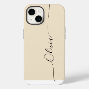 Funda Para iPhone 14 Champagne Negro Elegante Caligrafía Nombre