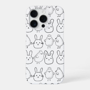 FUNDA PARA iPhone 16 PRO CHARMING BUNNIES AND CHICKS ILLUSTRATION