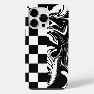 Funda Para iPhone 14 Pro Max Cheques y Swirls - Blanco y negro