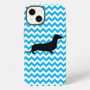 Chevron Azul Bebé Con Silueta De Dachshund