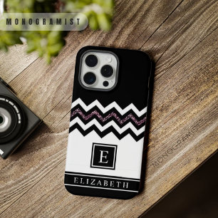 Chevron de purpurina negro blanco personalizable