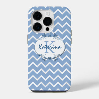 Funda Para iPhone 14 Pro Chevron en azul y blanco de polo con marco floral