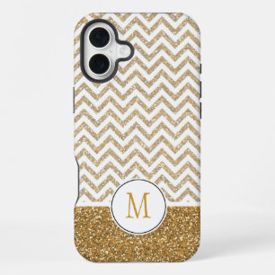 Funda Para iPhone 16 Plus Chevron Purpurina Gold Glam Faux