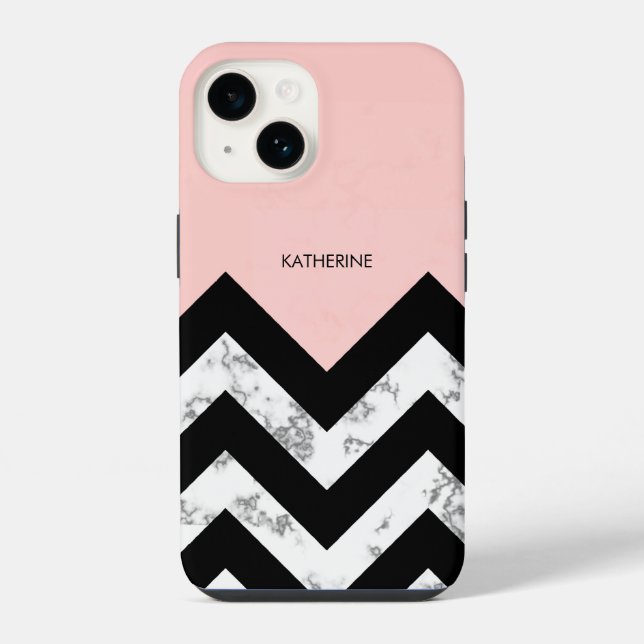 Funda Para iPhone Chevrons blanco y rosa negro (Reverso )