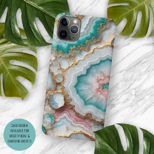 Funda Para iPhone 16 Pro Max Chic Azul Teal Oscuro Rubor Rosa Dorado Patrón de
