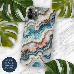 Funda Para iPhone 16 Pro Max Chic Mármol Azul Té Oscuro Rosa Dorado