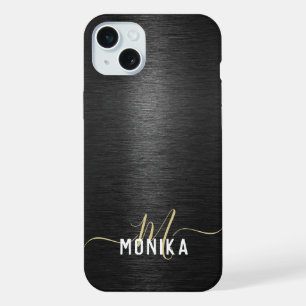 Chic Moderno Monograma de Oro Negro Metálico Bruñi