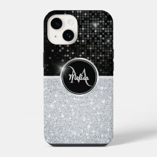 Funda Para iPhone 14 Chic monograma de lentejuelas de plata falsas Glit