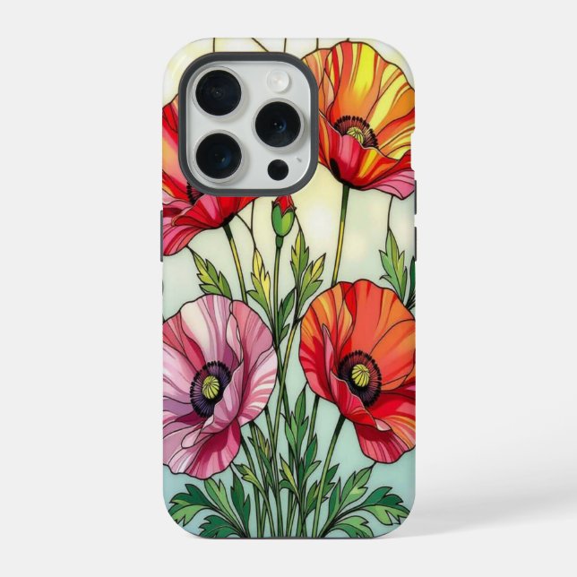 Funda Para iPhone Chic nature lovers cute poppies stained Glass (Reverso )